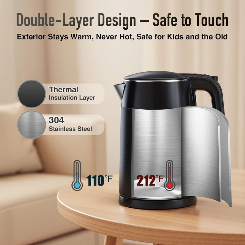 Mecity Electric Kettle 1.7L Touch Screen Temperature Control Water Boiler, No Plastic Contact with Water. 6 Preset Temperature Programs, 2 Hours Keep Warm, Black - Image 5